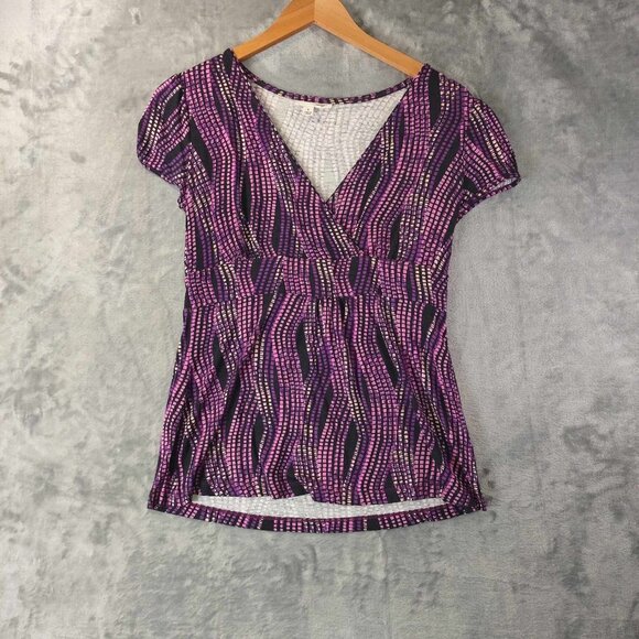 Halogen Women's S Purple Vibrant Y2K Babydoll Abstract Geometric Stretchy Blouse - Picture 1 of 11